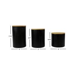 3 pieces of Home Basics Wave 3 Piece Ceramic Canister Set With Bamboo Tops, Black