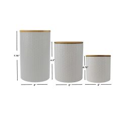 3 pieces of Home Basics Wave 3 Piece Ceramic Canister Set With Bamboo Tops, White
