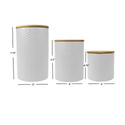 3 pieces of Home Basics Honeycomb 3 Piece Ceramic Canister Set, White