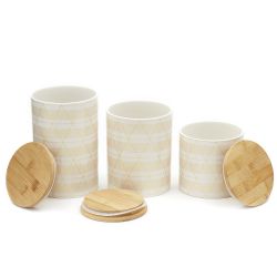 3 pieces of Home Basics Diamond Stripe 3 Piece Ceramic Canister Set With Bamboo Top, White