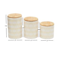 3 pieces of Home Basics Diamond Stripe 3 Piece Ceramic Canister Set With Bamboo Top, White