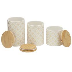 3 pieces of Home Basics Vescia 3 Piece Ceramic Canister Set With Bamboo Top, White
