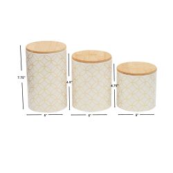 3 pieces of Home Basics Vescia 3 Piece Ceramic Canister Set With Bamboo Top, White