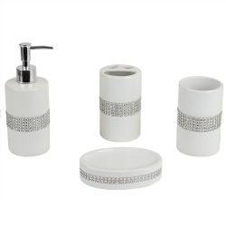 12 pieces of Home Basics 4 Piece Ceramic Luxury Bath Accessory Set With Stunning Sequin Accents, White