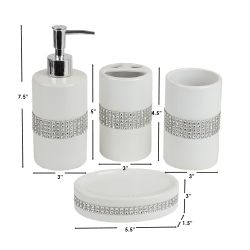 12 pieces of Home Basics 4 Piece Ceramic Luxury Bath Accessory Set With Stunning Sequin Accents, White