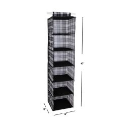 12 pieces of Home Basics Plaid 6 Shelf NoN-Woven Hanging Shelf Organizer, Black