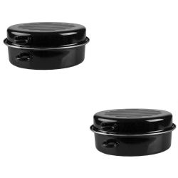 3 pieces of Home Basics Deep Oval Natural NoN-Stick 14gc Enameled Carbon Steel Roaster Pan With Lid, Black