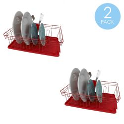 6 pieces of Home Basics 3 Piece Dish Rack, Red