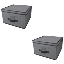 12 pieces Home Basics Herringbone Jumbo NoN-Woven Storage Box With Label Window, Grey - Storage & Organization