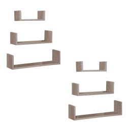 6 pieces of Home Basics Floating Shelf, (set Of 3), Oak
