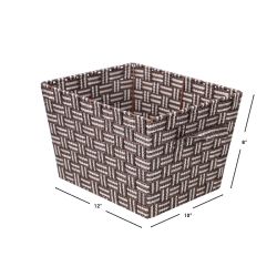 6 pieces of Home Basics Stripe Woven Strap Medium Storage Bin, Brown