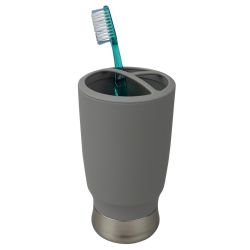 12 Wholesale Home Basics 3 Section Rubberized Plastic Tooth Brush Holder, Grey