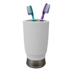 12 Wholesale Home Basics 3 Section Rubberized Plastic Tooth Brush Holder, White