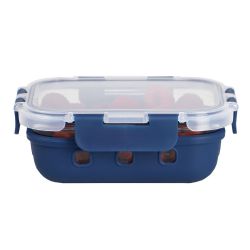 12 pieces of Michael Graves Design Rectangle Small 12 Ounce High Borosilicate Glass Food Storage Container With Plastic Lid, Indigo