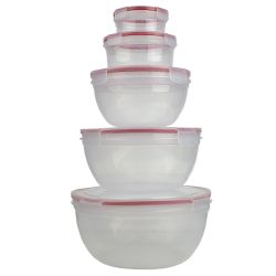 6 pieces of Home Basics 10 Piece Locking Round Plastic Food Storage Containers With SnaP-On Lids, Red