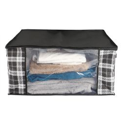 12 pieces of Home Basics Plaid NoN-Woven Blanket Bag With SeE-Through Window, Black