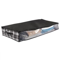 12 pieces of Home Basics Plaid NoN-Woven Under The Bed Storage Bag With SeE-Through Front Panel, Black
