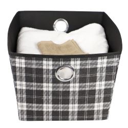 12 pieces of Home Basics Plaid Large NoN-Woven Open Storage Bin With Grommet Handles, Black