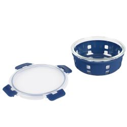 12 pieces of Michael Graves Design Round 32 Ounce High Borosilicate Glass Food Storage Container With Plastic Lid, Indigo