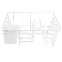 12 pieces of Home Basics Large Vinyl Coated Wire Dish Rack With Utensil Holder, White