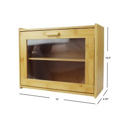 4 pieces of Home Basics 2 Tier Bamboo Bread Box With PeeK-Through Acetate Window, Natural