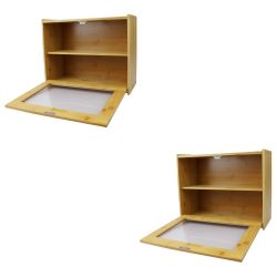4 pieces of Home Basics 2 Tier Bamboo Bread Box With PeeK-Through Acetate Window, Natural