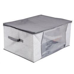 12 pieces of Home Basics Herringbone NoN-Woven Blanket Bag With SeE-Through Window, Grey