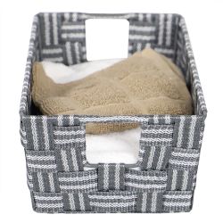 6 pieces of Home Basics Stripe Woven Strap Small Storage Bin, Grey