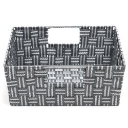 6 pieces of Home Basics Stripe Woven Strap Large Storage Bin, Grey