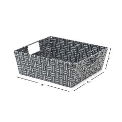 6 pieces of Home Basics Stripe Woven Strap Large Storage Bin, Grey