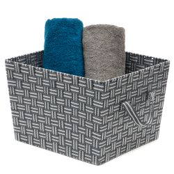 6 pieces of Home Basics Stripe Woven Strap X-Large Storage Bin, Grey