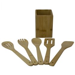 12 pieces of Home Basics 5 Piece Bamboo Utensils With Holder, Natural