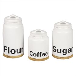 2 pieces Home Basics 3-Piece Printed Ceramic Canister Set With Bamboo Accents, White - Storage & Organization