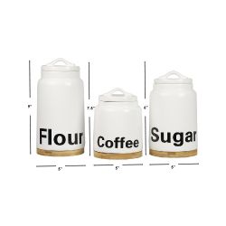 2 pieces Home Basics 3-Piece Printed Ceramic Canister Set With Bamboo Accents, White - Storage & Organization