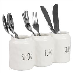 12 pieces of Home Basics 3 Compartment Glazed Ceramic Utensil Crock, White