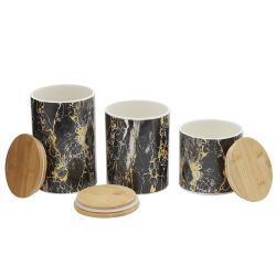 3 pieces of Home Basics Faux Marble 3 Piece Ceramic Canister Set With Bamboo Top, Black