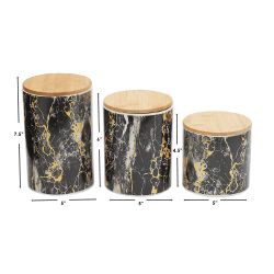 3 pieces of Home Basics Faux Marble 3 Piece Ceramic Canister Set With Bamboo Top, Black