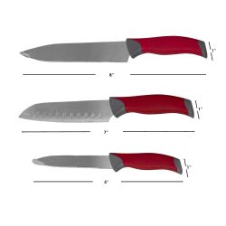 12 pieces of Home Basics Stainless Steel Knife Set With NoN-Slip Handles And Protective Bolster, Red