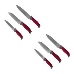 12 pieces of Home Basics Stainless Steel Knife Set With NoN-Slip Handles And Protective Bolster, Red