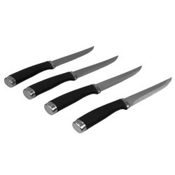 12 Wholesale Home Basics Stainless Steel Steak Knives with Non-Slip Handles, (Set of 4), Black