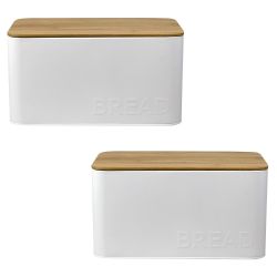 8 pieces of Home Basics Tin Bread Box  With Bamboo Top, White