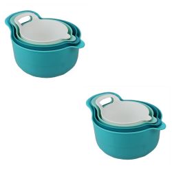6 pieces of Home Basics 4 Piece Plastic Nesting Bowls With Pouring Spout And Handle
