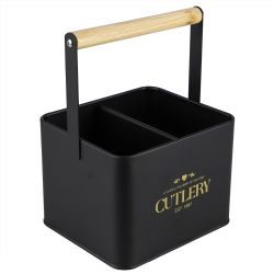 6 pieces of Home Basics Bistro Sectioned Tin Holder With Bamboo Handle, Black
