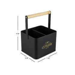 6 pieces of Home Basics Bistro Sectioned Tin Holder With Bamboo Handle, Black