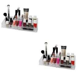 12 pieces of Home Basics Deluxe Make Up Palette Plastic Cosmetic Organizer, Clear