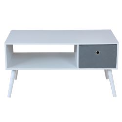 Home Basics Coffee Table With NoN-Woven Bin, White