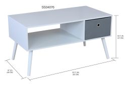 Home Basics Coffee Table With NoN-Woven Bin, White
