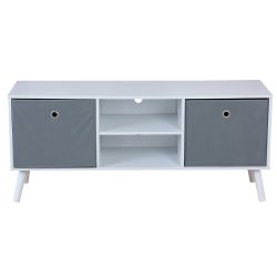 Home Basics Tv Stand With 2 NoN-Woven Bins, White