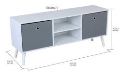 Home Basics Tv Stand With 2 NoN-Woven Bins, White