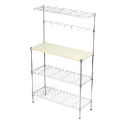 Home Basics 4 Tier Microwave Stand With Wood Tabletop, Chrome